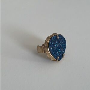 Gold-tone and Blue Druzy Style Ring